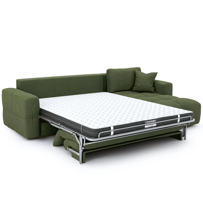 Canapé d'angle droit convertible express matelas Dunlopillo 140cm RAFAEL tissu tramé