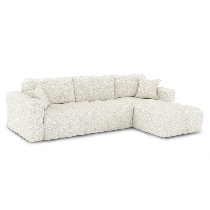 Canapé d'angle droit convertible express matelas Dunlopillo 140cm RAFAEL tissu bouclette