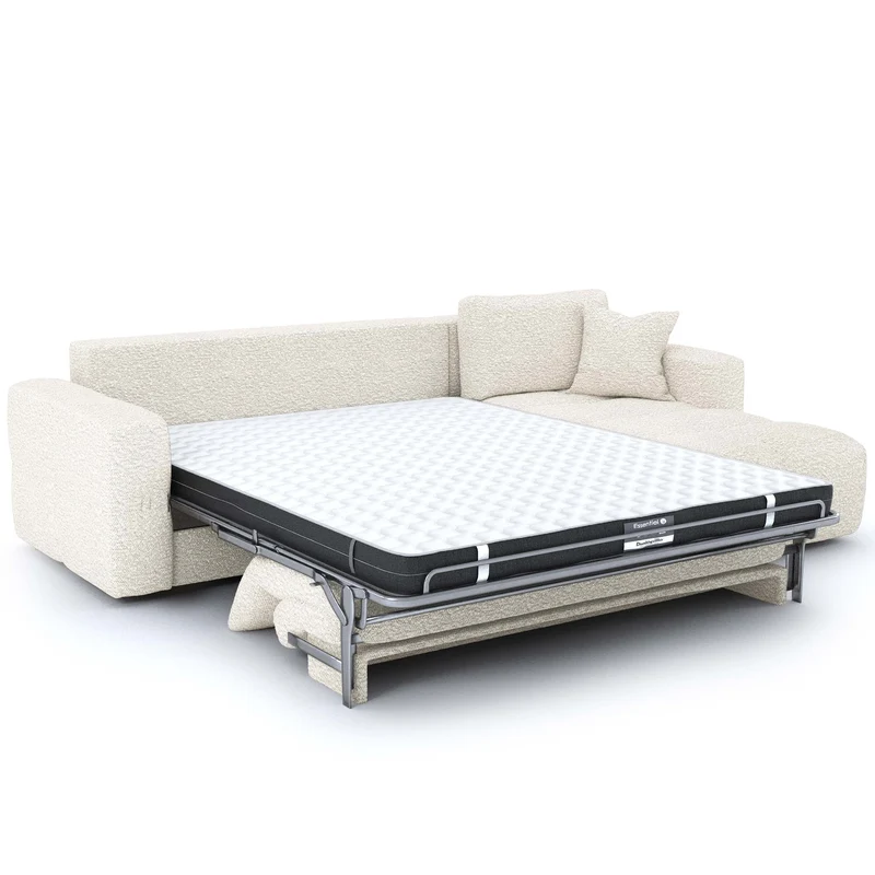 Canapé d'angle droit convertible express matelas Dunlopillo 140cm RAFAEL tissu bouclette