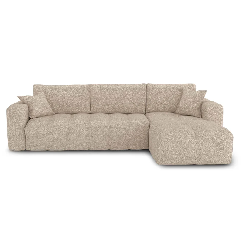 Canapé d'angle droit convertible express matelas Dunlopillo 140cm RAFAEL tissu bouclette