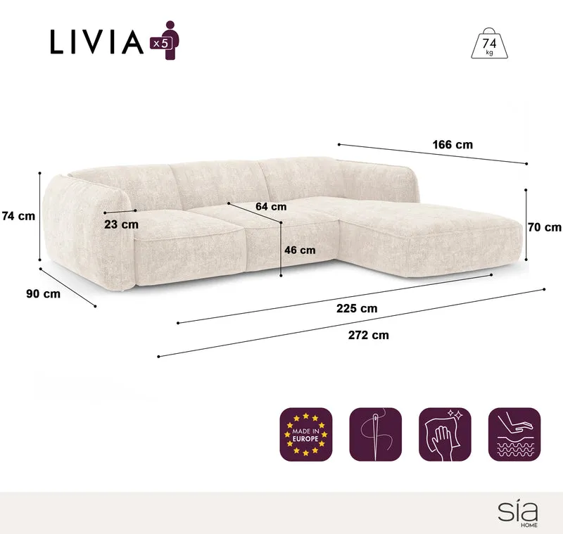 Canapé d'angle droit LIVIA Velours tramé