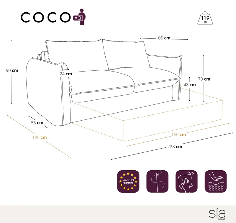 Canapé convertible matelas 160cm COCO Velours gaufré