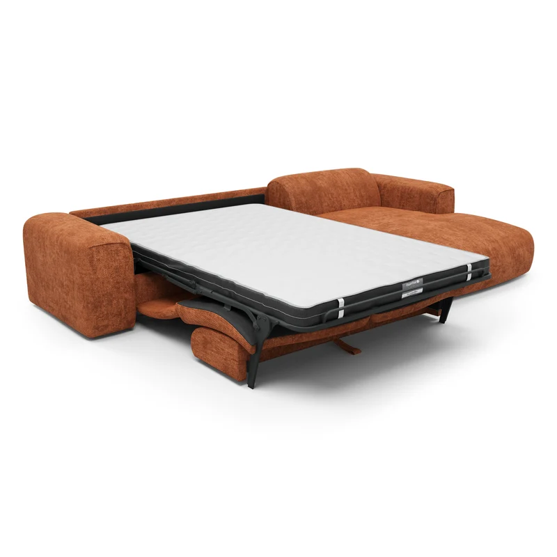 Canapé d'angle droit convertible express matelas Dunlopillo 140cm NOVA Velours tramé
