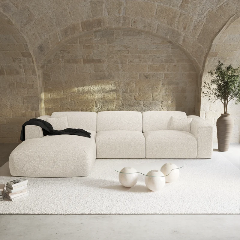 Canapé d'angle gauche convertible express matelas Dunlopillo 140cm NOVA Tissu bouclette