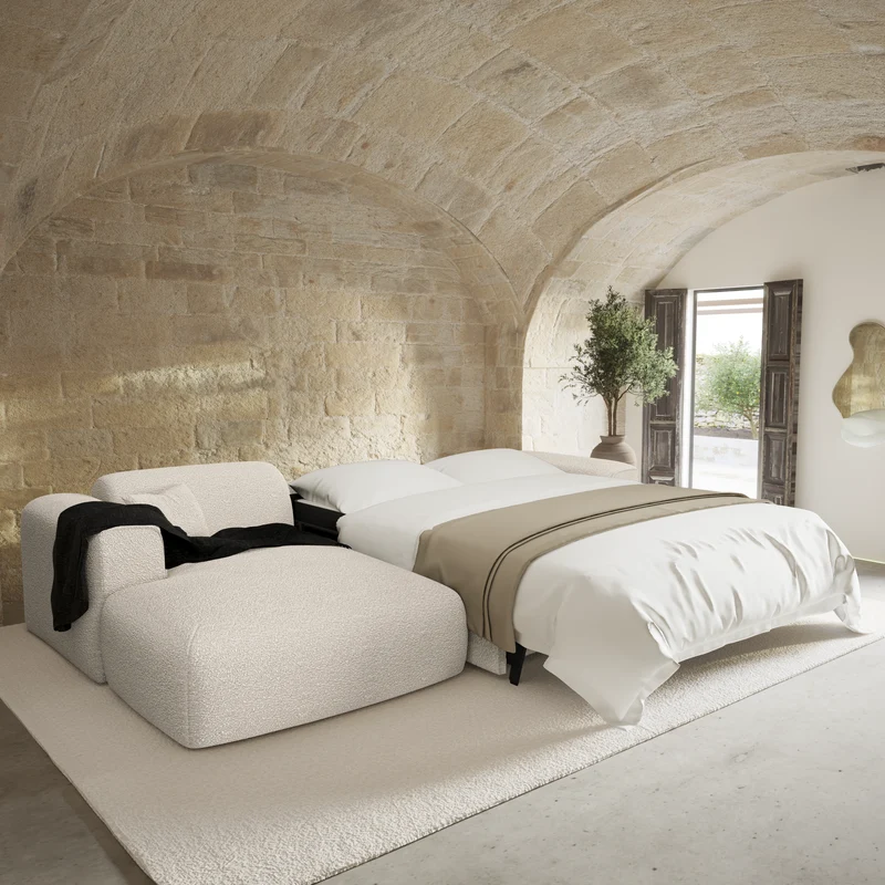 Canapé d'angle gauche convertible express matelas Dunlopillo 140cm NOVA Tissu bouclette