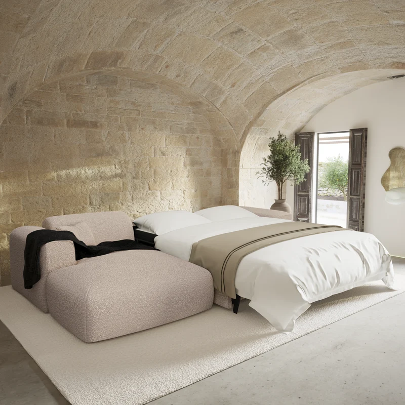 Canapé d'angle gauche convertible express matelas Dunlopillo 140cm NOVA Tissu bouclette