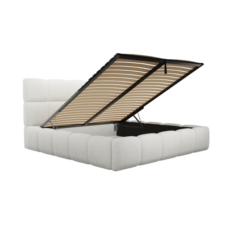Lit coffre 160cm ONEIRA Tissu bouclette