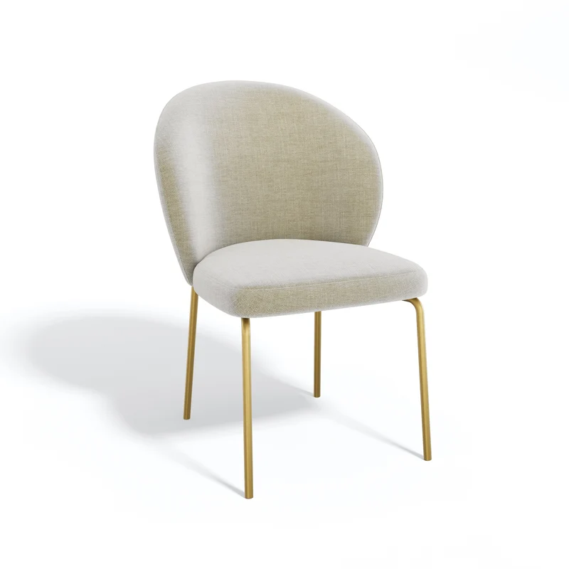 Lot de 2 Chaises Aria Tissu tramé toucher doux Pieds dorés mats