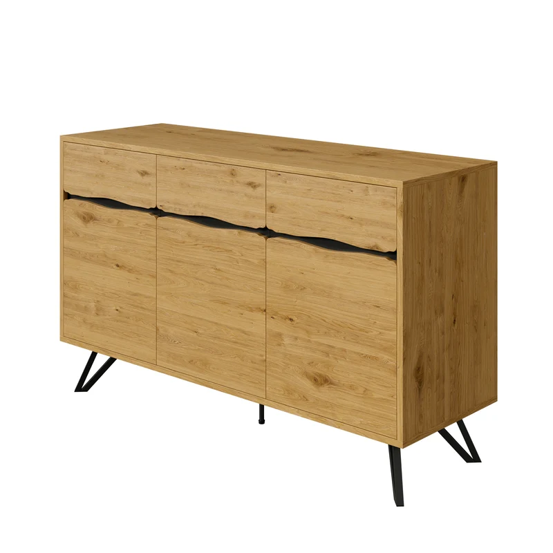 Buffet industriel effet bois 3 portes pieds métalliques RIDGECLIFF