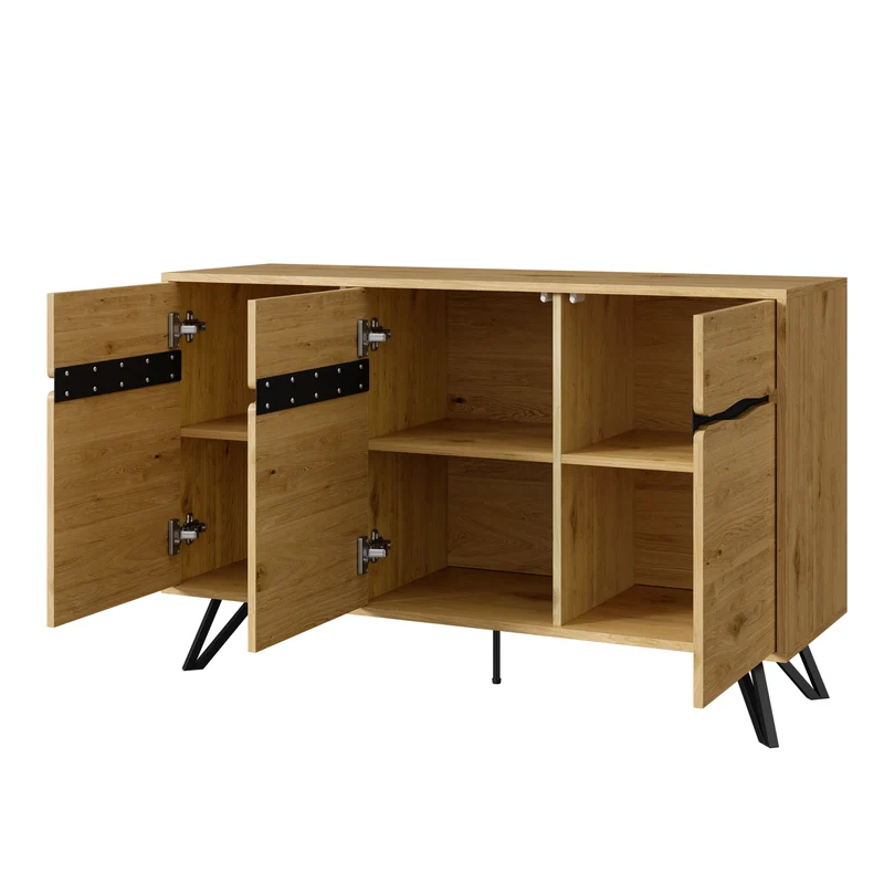 Buffet industriel effet bois 3 portes pieds métalliques RIDGECLIFF