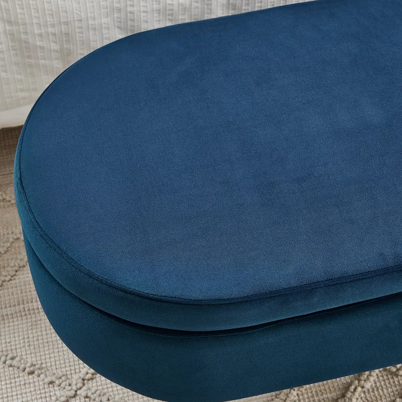 Banquette coffre pouf en velours bleu avec pieds dorés 20L 110x41x47 cm COALCOVE