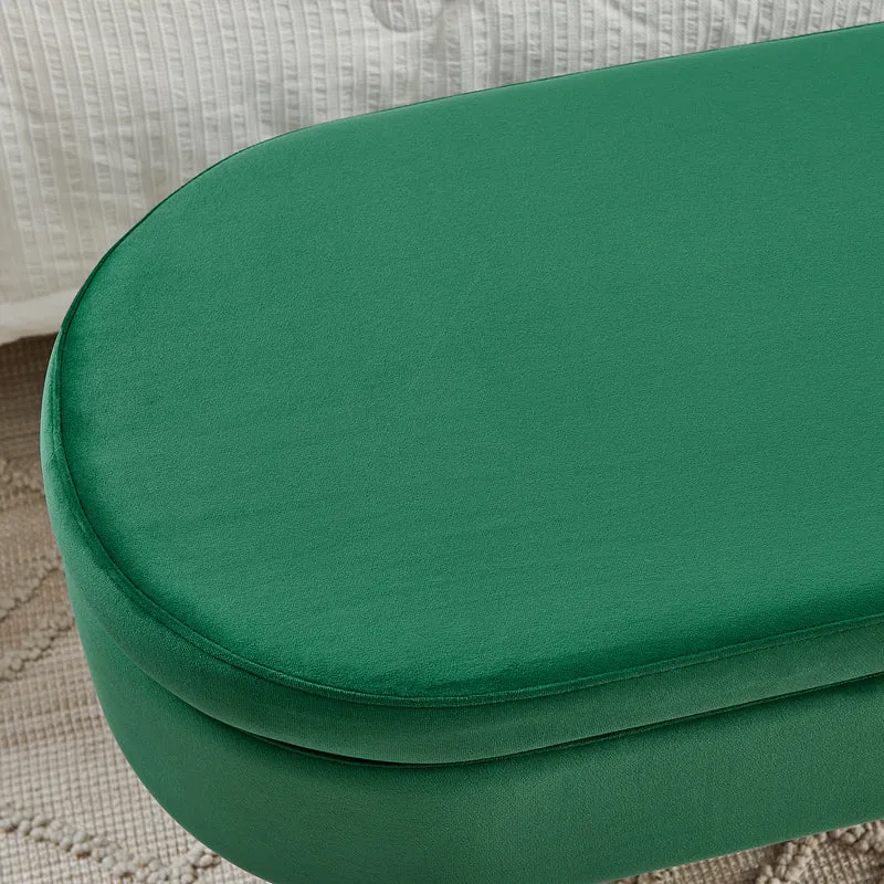 Banquette coffre pouf en velours vert avec pieds dorés 20L 110x40x42cm POTASSIUMPEAK