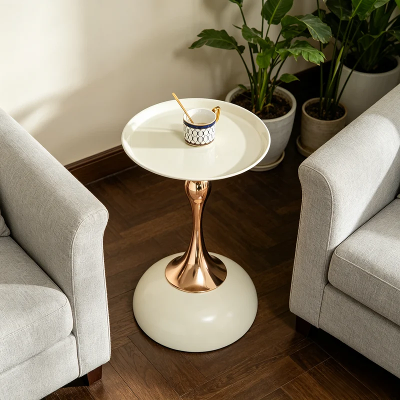 Table d'appoint ronde acier carbone blanc et dorée 38x38x54 cm PHOENIXRISE