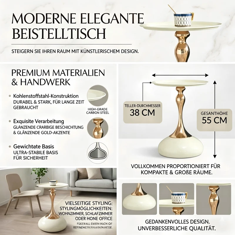 Table d'appoint ronde acier carbone blanc et dorée 38x38x54 cm PHOENIXRISE