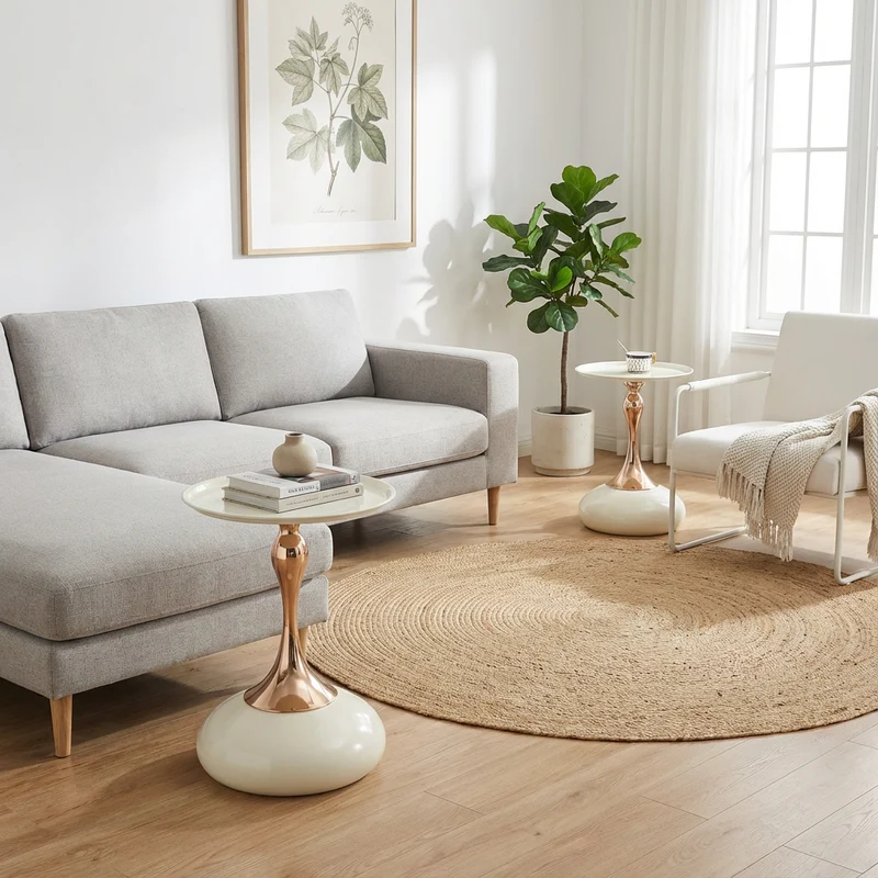 Table d'appoint ronde acier carbone blanc et dorée 38x38x54 cm PHOENIXRISE