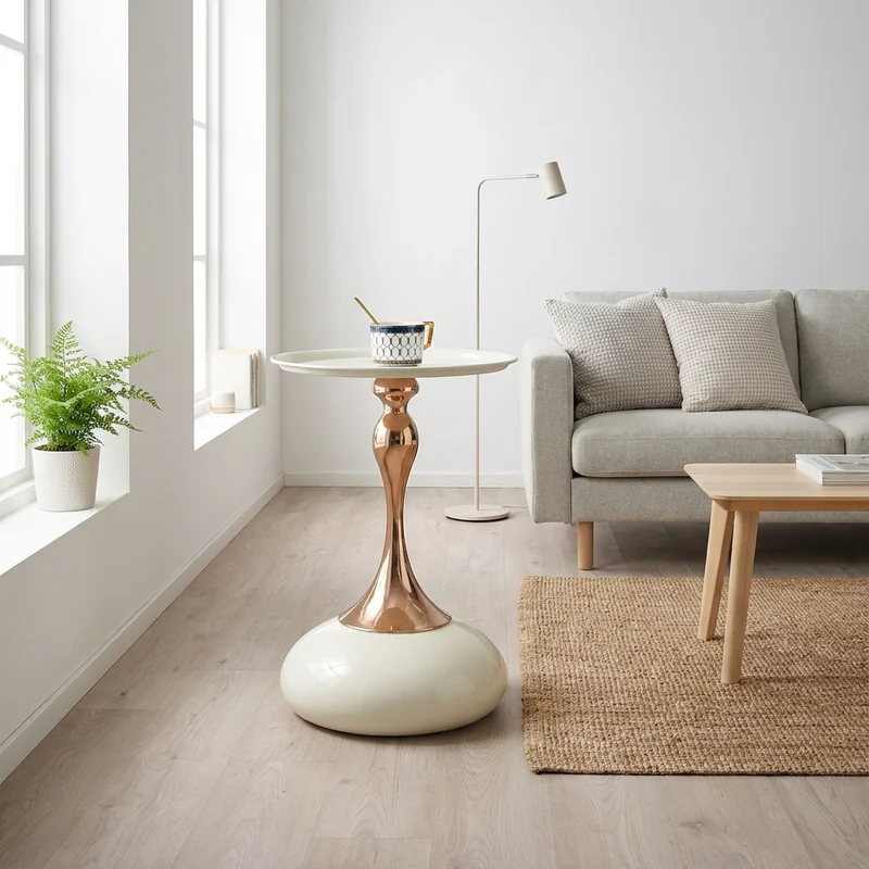 Table d'appoint ronde acier carbone blanc et dorée 38x38x54 cm PHOENIXRISE