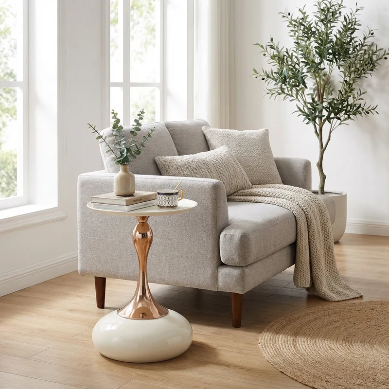 Table d'appoint ronde acier carbone blanc et dorée 38x38x54 cm PHOENIXRISE