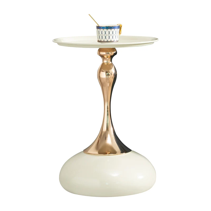 Table d'appoint ronde acier carbone blanc et dorée 38x38x54 cm PHOENIXRISE