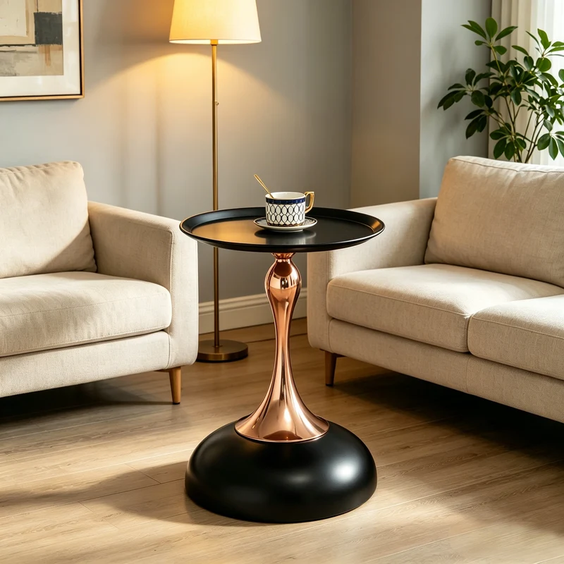 Table d'appoint ronde acier carbone noir et dorée 38x38x54 cm SINGINGSTREAM