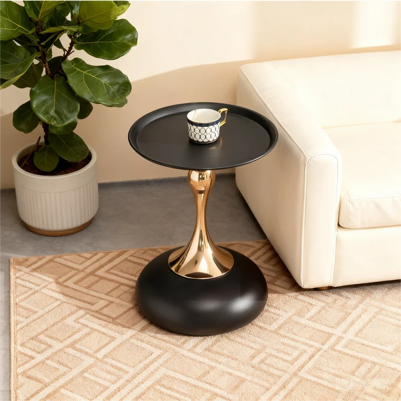Table d'appoint ronde acier carbone noir et dorée 38x38x54 cm SINGINGSTREAM
