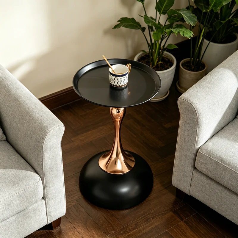 Table d'appoint ronde acier carbone noir et dorée 38x38x54 cm SINGINGSTREAM