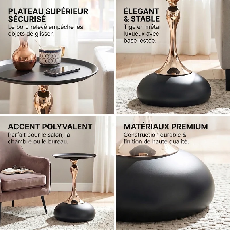 Table d'appoint ronde acier carbone noir et dorée 38x38x54 cm SINGINGSTREAM