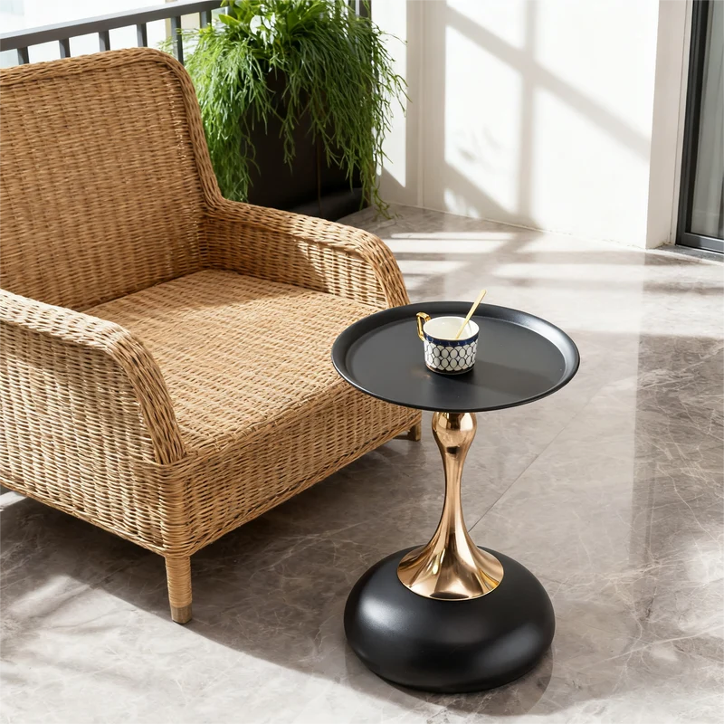 Table d'appoint ronde acier carbone noir et dorée 38x38x54 cm SINGINGSTREAM