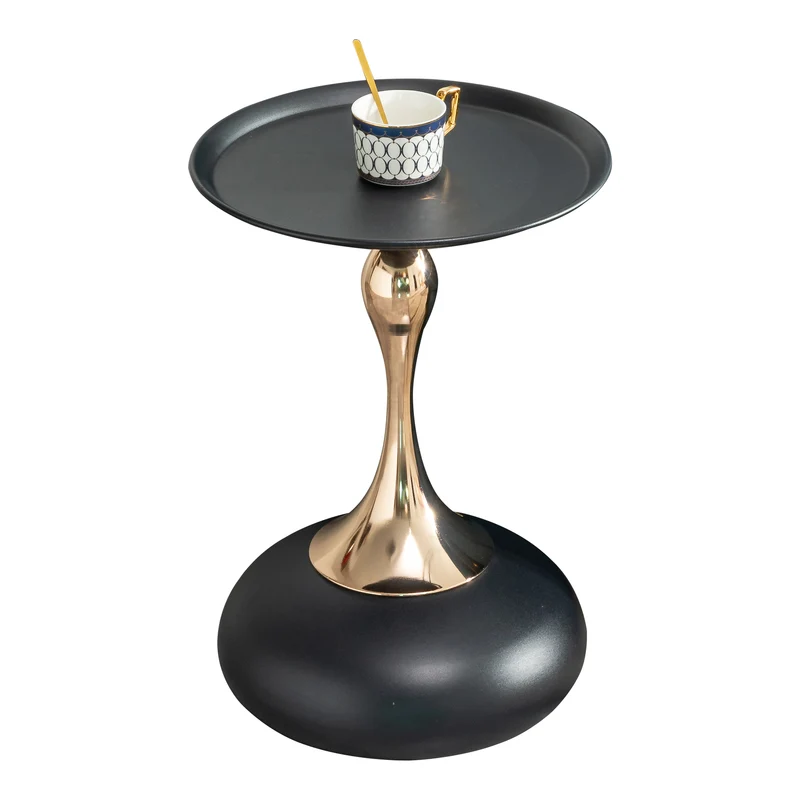 Table d'appoint ronde acier carbone noir et dorée 38x38x54 cm SINGINGSTREAM