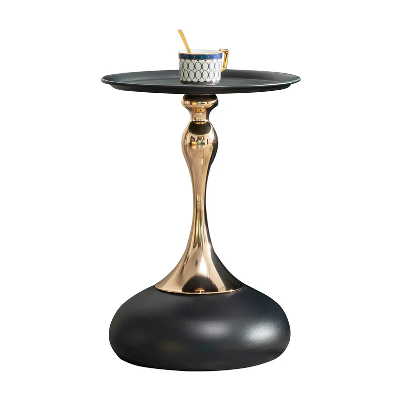 Table d'appoint ronde acier carbone noir et dorée 38x38x54 cm SINGINGSTREAM