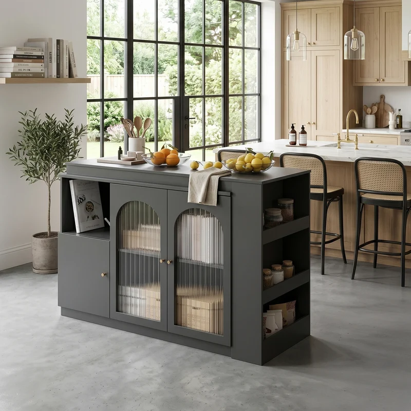 Table de bar noire pivotante 360° avec portes vitrées 120x40x97cm ARMOIRECOLLECTION
