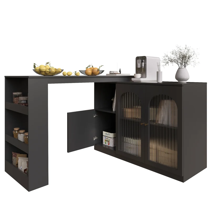 Table de bar noire pivotante 360° avec portes vitrées 120x40x97cm ARMOIRECOLLECTION