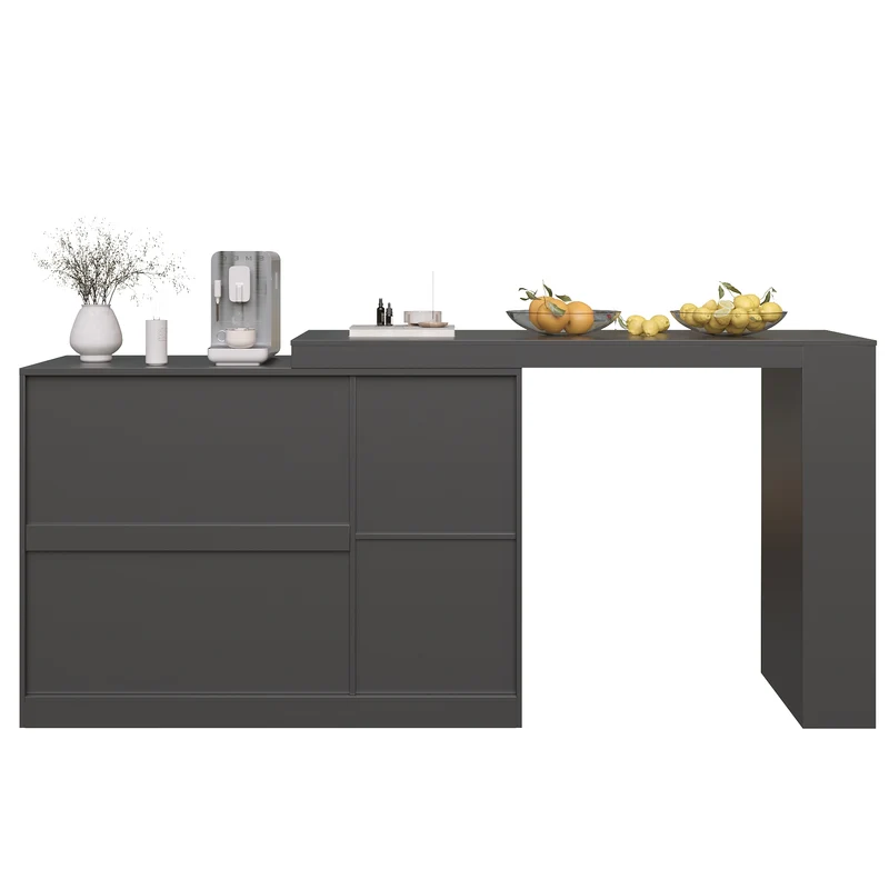 Table de bar noire pivotante 360° avec portes vitrées 120x40x97cm ARMOIRECOLLECTION