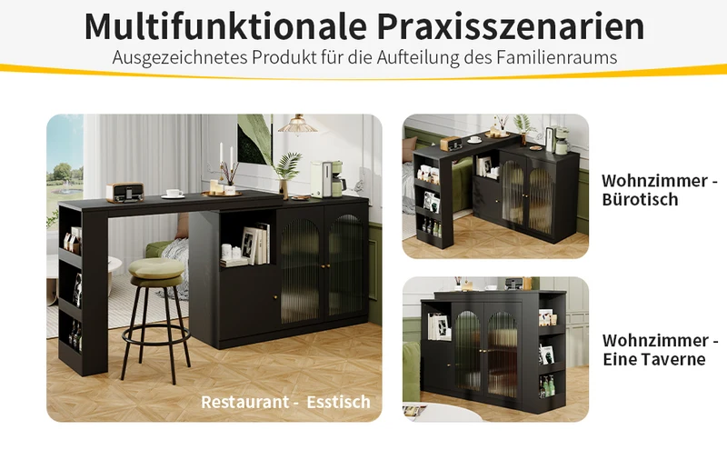 Table de bar noire pivotante 360° avec portes vitrées 120x40x97cm ARMOIRECOLLECTION