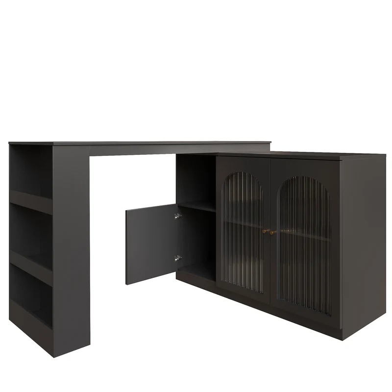 Table de bar noire pivotante 360° avec portes vitrées 120x40x97cm ARMOIRECOLLECTION