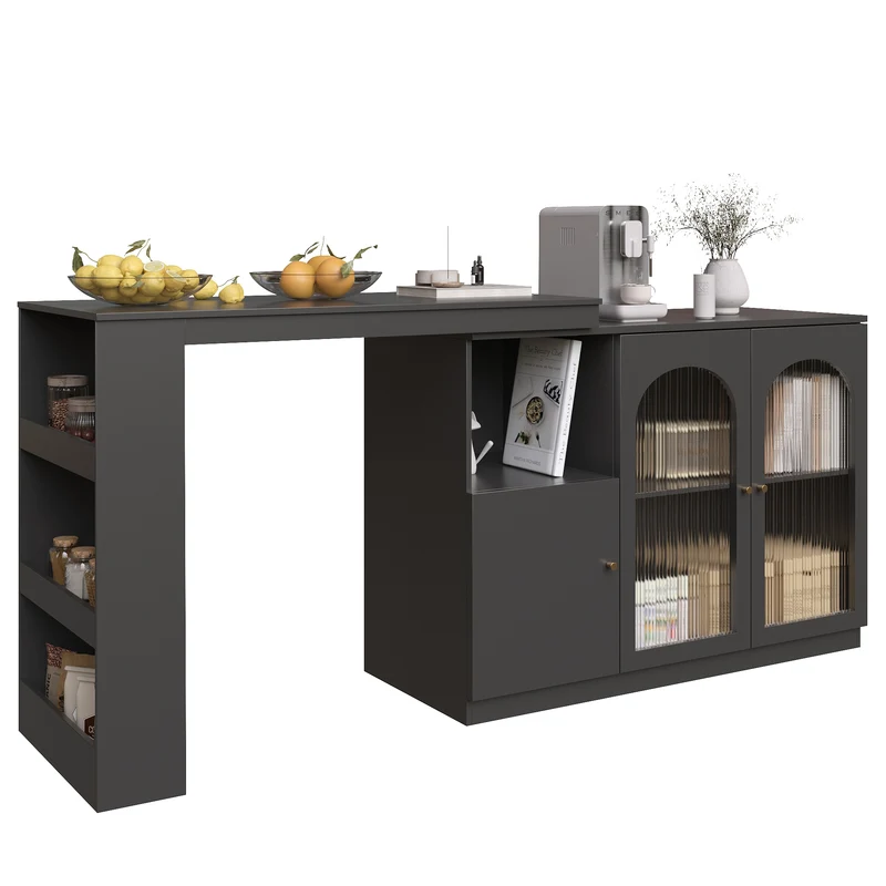 Table de bar noire pivotante 360° avec portes vitrées 120x40x97cm ARMOIRECOLLECTION