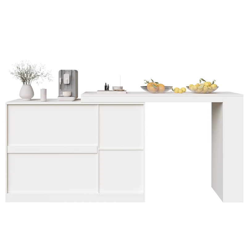 Table de bar pivotant 360° blanc, porte en verre et rangement 120x40x97cm ARMOIRECONCRETE