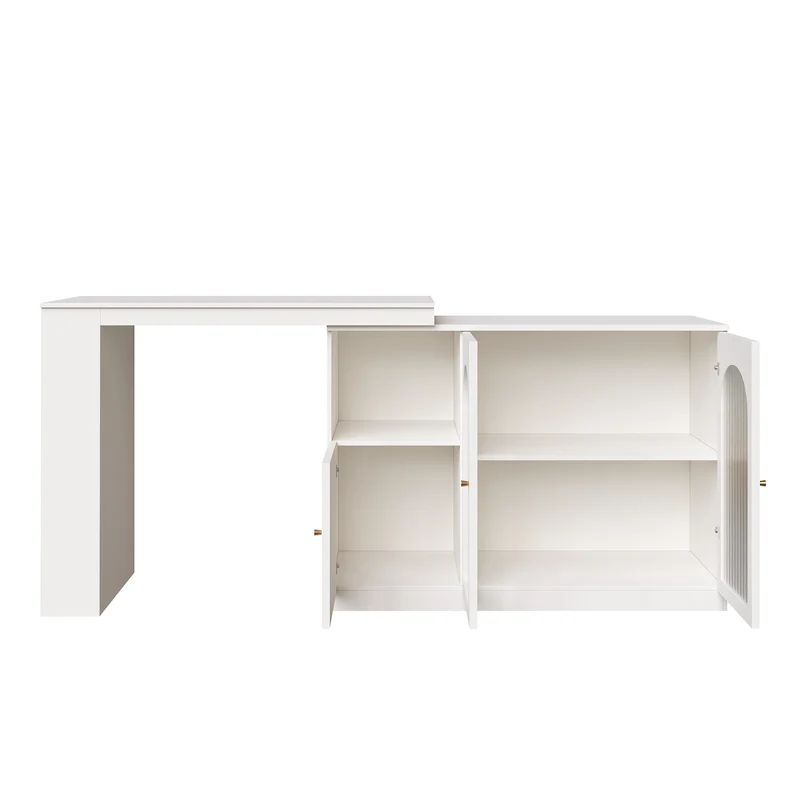 Table de bar pivotant 360° blanc, porte en verre et rangement 120x40x97cm ARMOIRECONCRETE