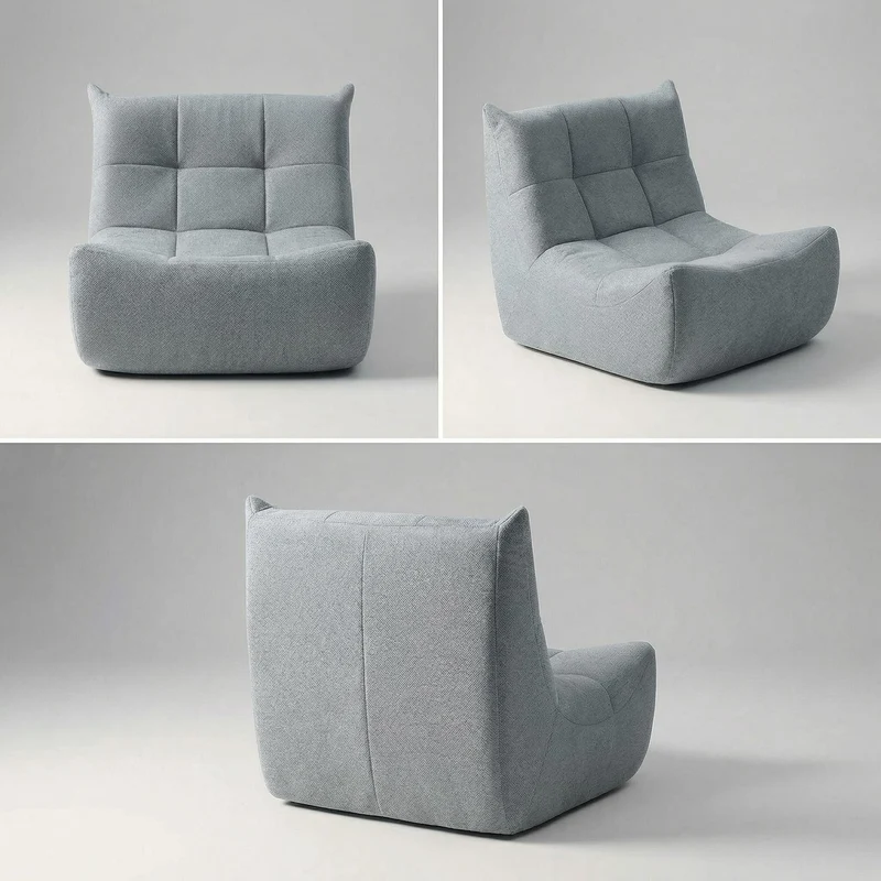 Fauteuil chauffeuse capitonné en tissu chenille gris, mousse mémoire CALCIUMCASCADE