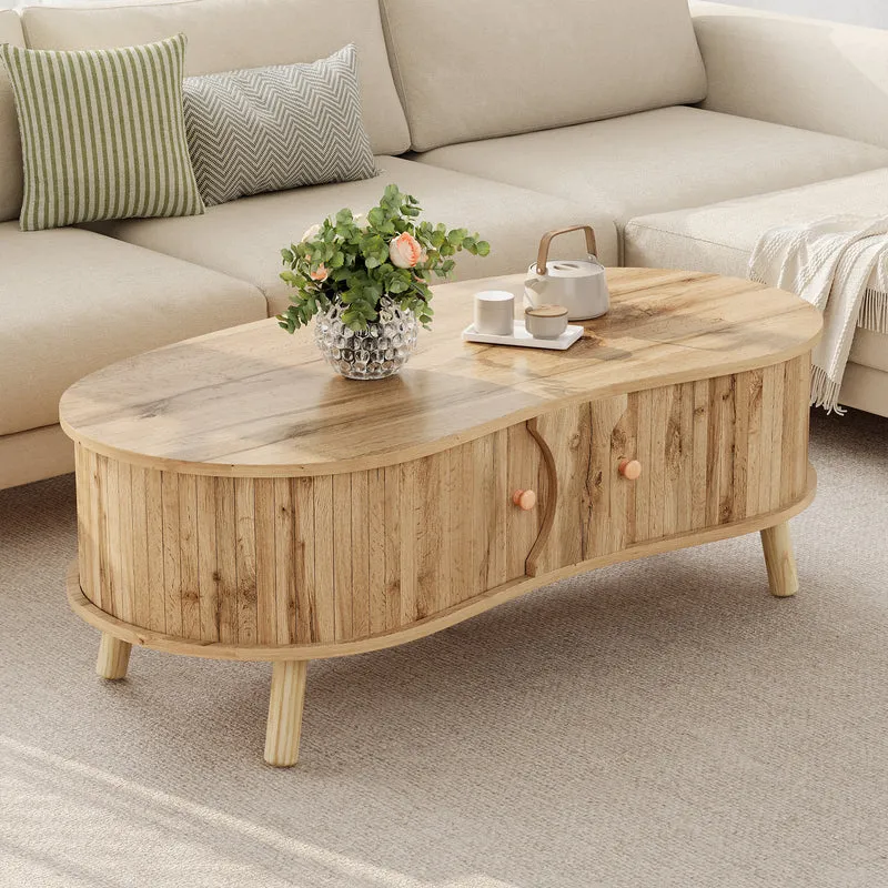 Table basse effet bois naturel design latte 2 portes coulissantes ADJUSTARMOIRE