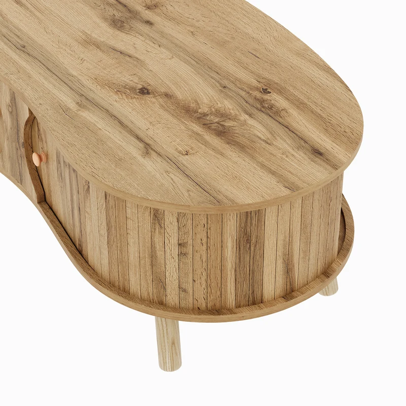 Table basse effet bois naturel design latte 2 portes coulissantes ADJUSTARMOIRE