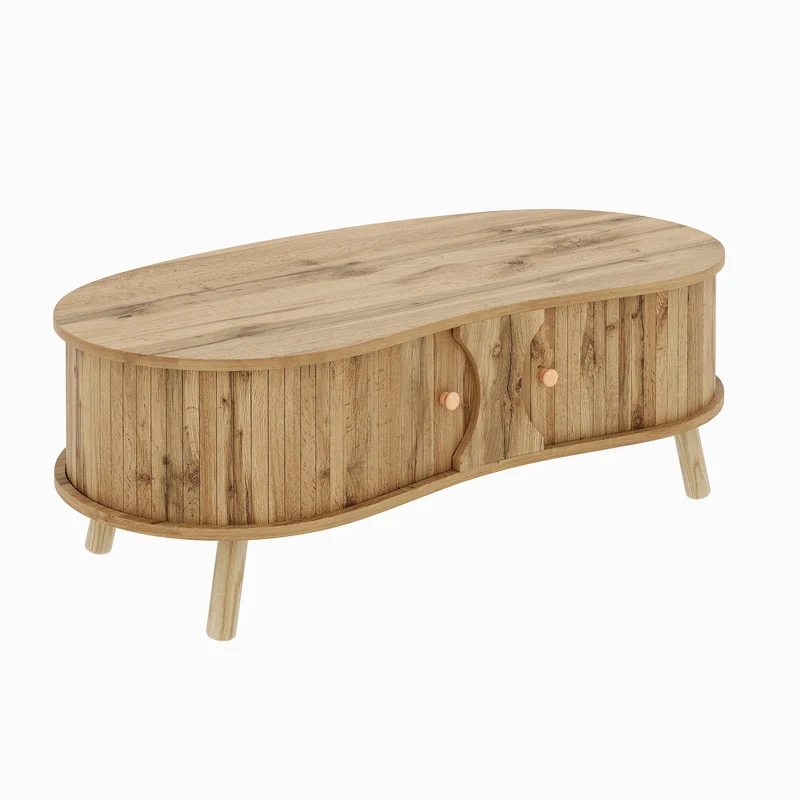 Table basse effet bois naturel design latte 2 portes coulissantes ADJUSTARMOIRE