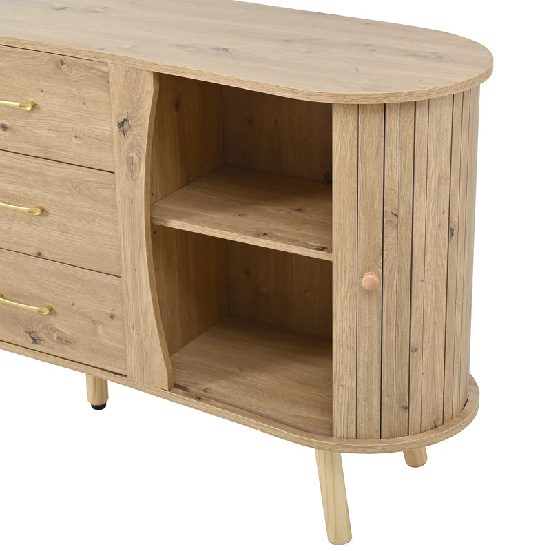 Buffet forme de pois effet bois naturel design latte 2 portes coulissantes 3 tiroirs TITANIUMTRAIL
