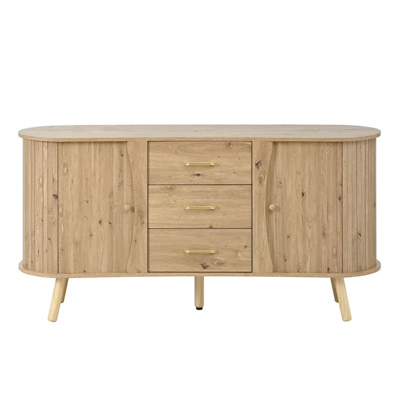 Buffet forme de pois effet bois naturel design latte 2 portes coulissantes 3 tiroirs TITANIUMTRAIL