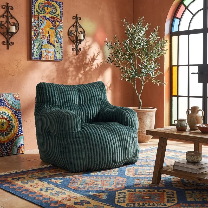 Fautueil poire pouf géant en velours côtelé vert sapin mousse mémoire 100x94x70 cm MAGNESIUMMIST