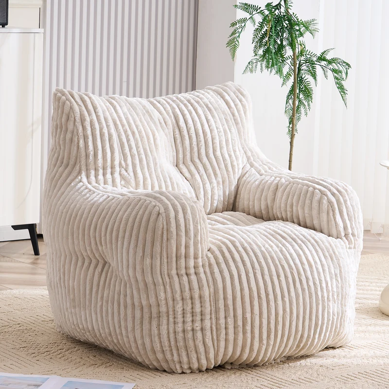 Fautueil poire pouf géant en velours côtelé beige mousse mémoire 100x94x70 cm ALUMINUMARIA