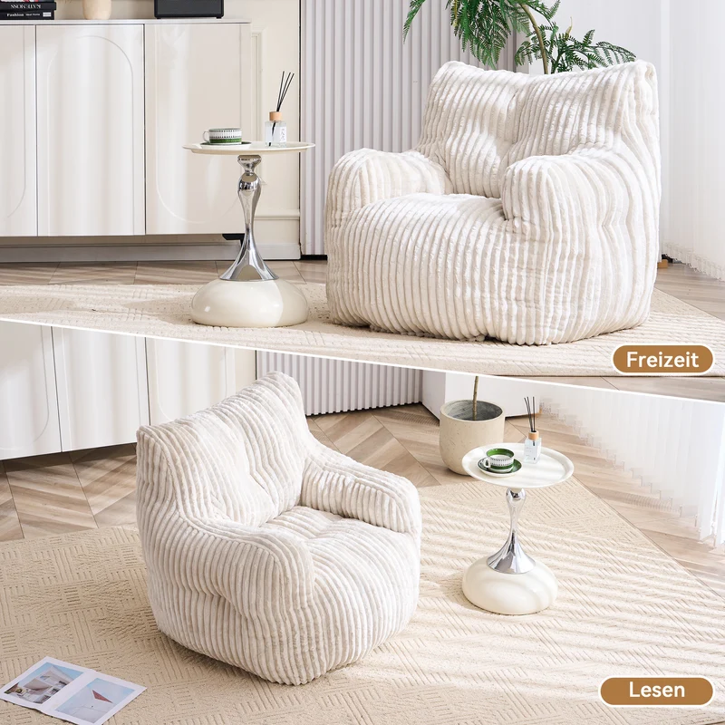 Fautueil poire pouf géant en velours côtelé beige mousse mémoire 100x94x70 cm ALUMINUMARIA