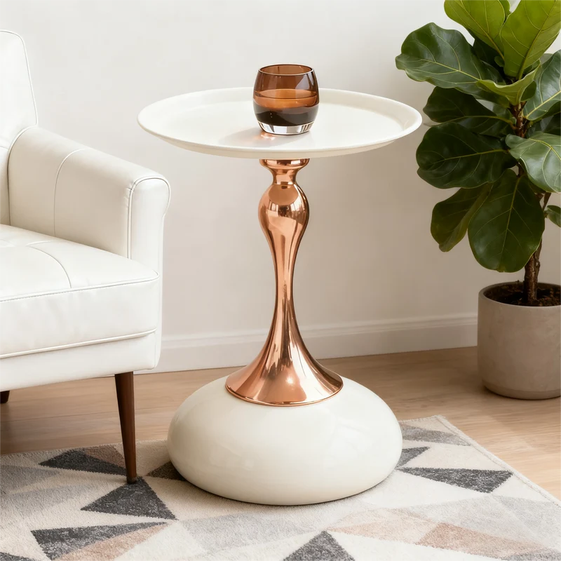 Ensemble de canapé modulable 3 places sans cadre en tissu chenille beige et table d'appoint ronde beige dorée CRYSTALNOVA+PHOENIXRISE