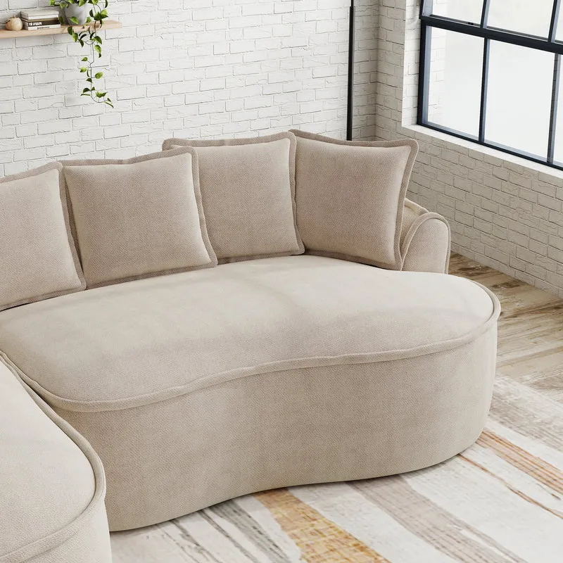 Ensemble de canapé modulable 3 places sans cadre en tissu chenille beige et table d'appoint ronde beige dorée CRYSTALNOVA+PHOENIXRISE