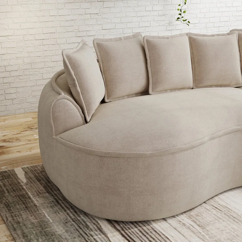 Ensemble de canapé modulable 3 places sans cadre en tissu chenille beige et table d'appoint ronde beige dorée CRYSTALNOVA+PHOENIXRISE