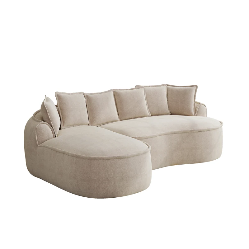 Ensemble de canapé modulable 3 places sans cadre en tissu chenille beige et table d'appoint ronde beige dorée CRYSTALNOVA+PHOENIXRISE
